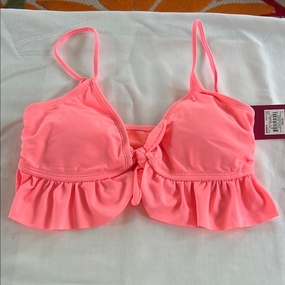 Kohl’s SO Front Flounce Ruffle Triangle Bikini Top Sunny Coral S (3-5) NWT - Picture 1 of 3